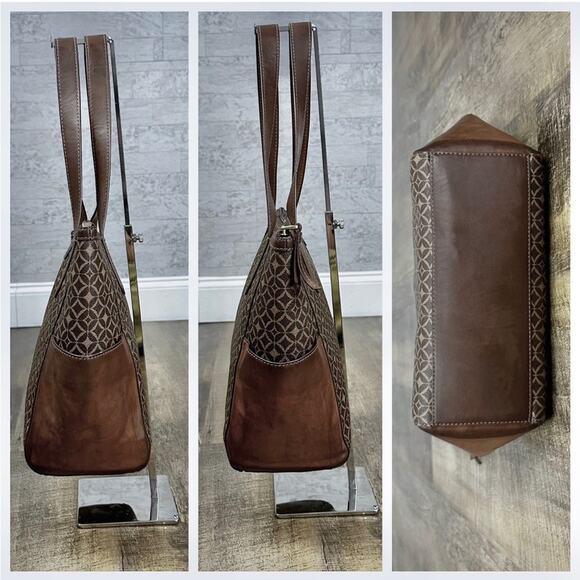 Fossil Mimi signature brown geometric faux leather shopper tote / shoulder bag - Picture 4 of 7